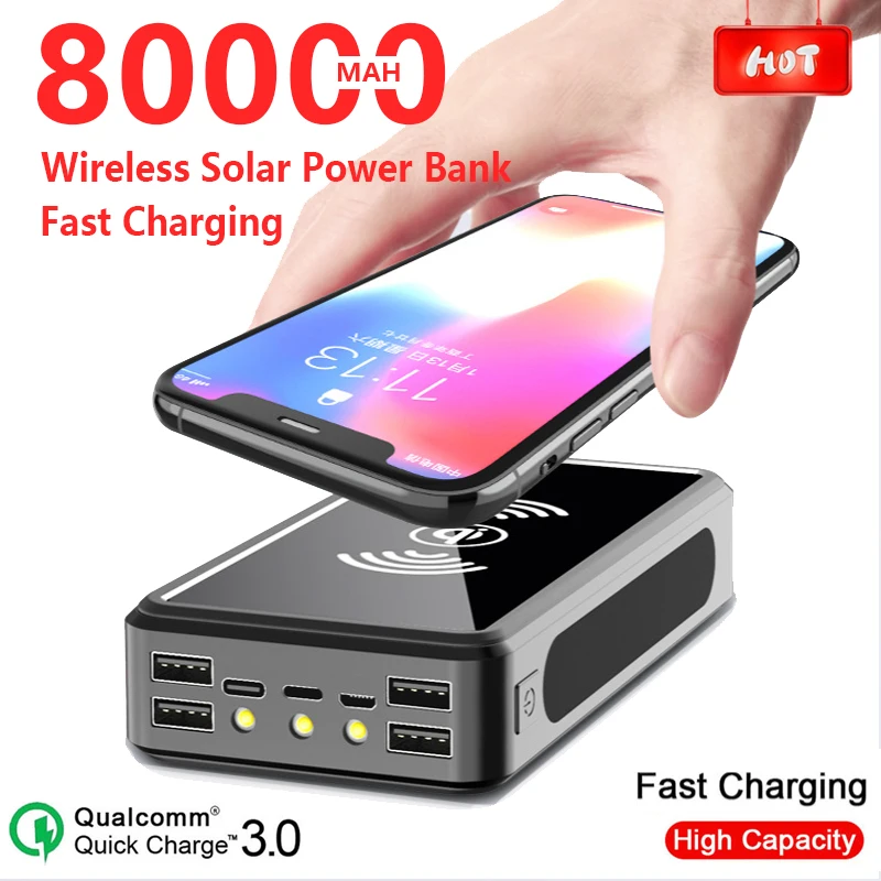 80000 мАч беспроводной Solar Power Bank Внешняя батарея зарядное устройство для Xiaomi Samsung