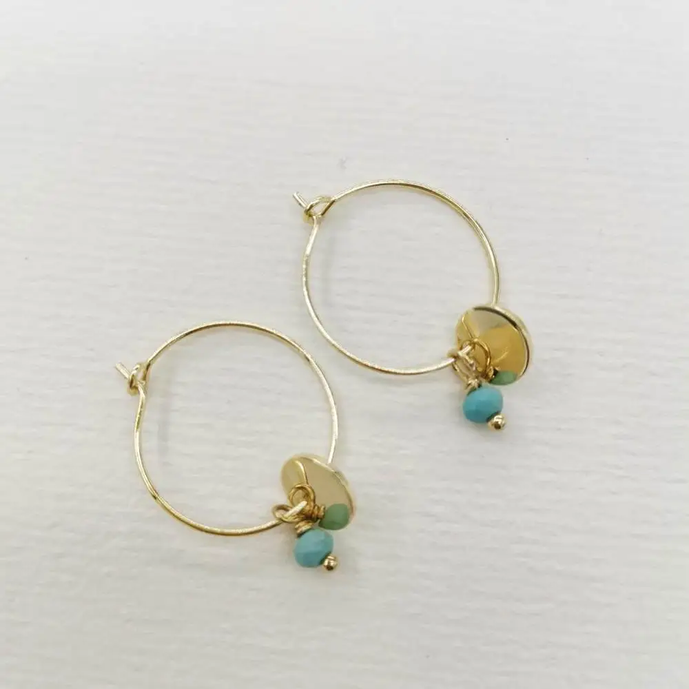 

Gold Disc Turquoise Hoops Earrings Faceted Natural Dainty Gemstones Delicate 14K Gold Filled Unusual for Women Elegant Jewelry