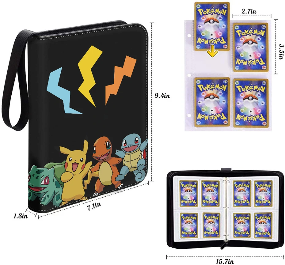 Estuche de almacenamiento port&aacute;til para ni&ntilde;os, carpeta de tarjetas de doble bolsillo de Pokemon, &aacute;lbum de coleccionistas, tarjetas de juego de Anime, lista de carga superior, regalo de juguete-4