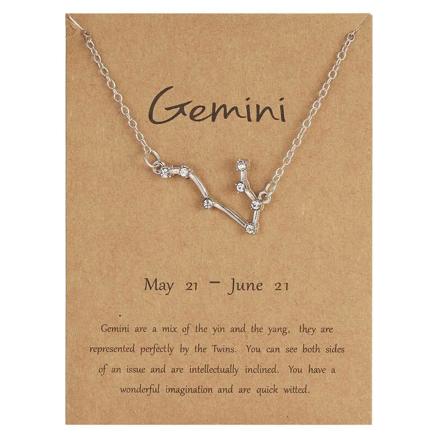 silver Gemini Rinhoo 12 Constellation Necklace Zodiac Sign necklace with Card Pendant Necklace charm Message Card Birthday Gift for Women Girl - Окраска металла: silver Gemini