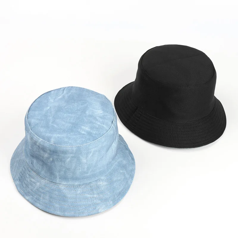 

New Tie-dye Solid Color Printing Flat-top Double-sided Fisherman Hat Men and Women Outdoor Leisure Shade Basin Hat Wholesale