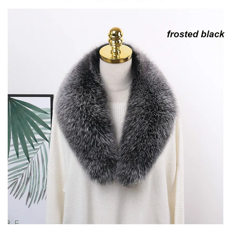 frosted black Ms. MinShu натуральный Лисий мех воротник шарф для женщин Зимний лисий мех шарф натуральный Лисий кожа воротник шеи Теплый на заказ - Цвет: frosted black