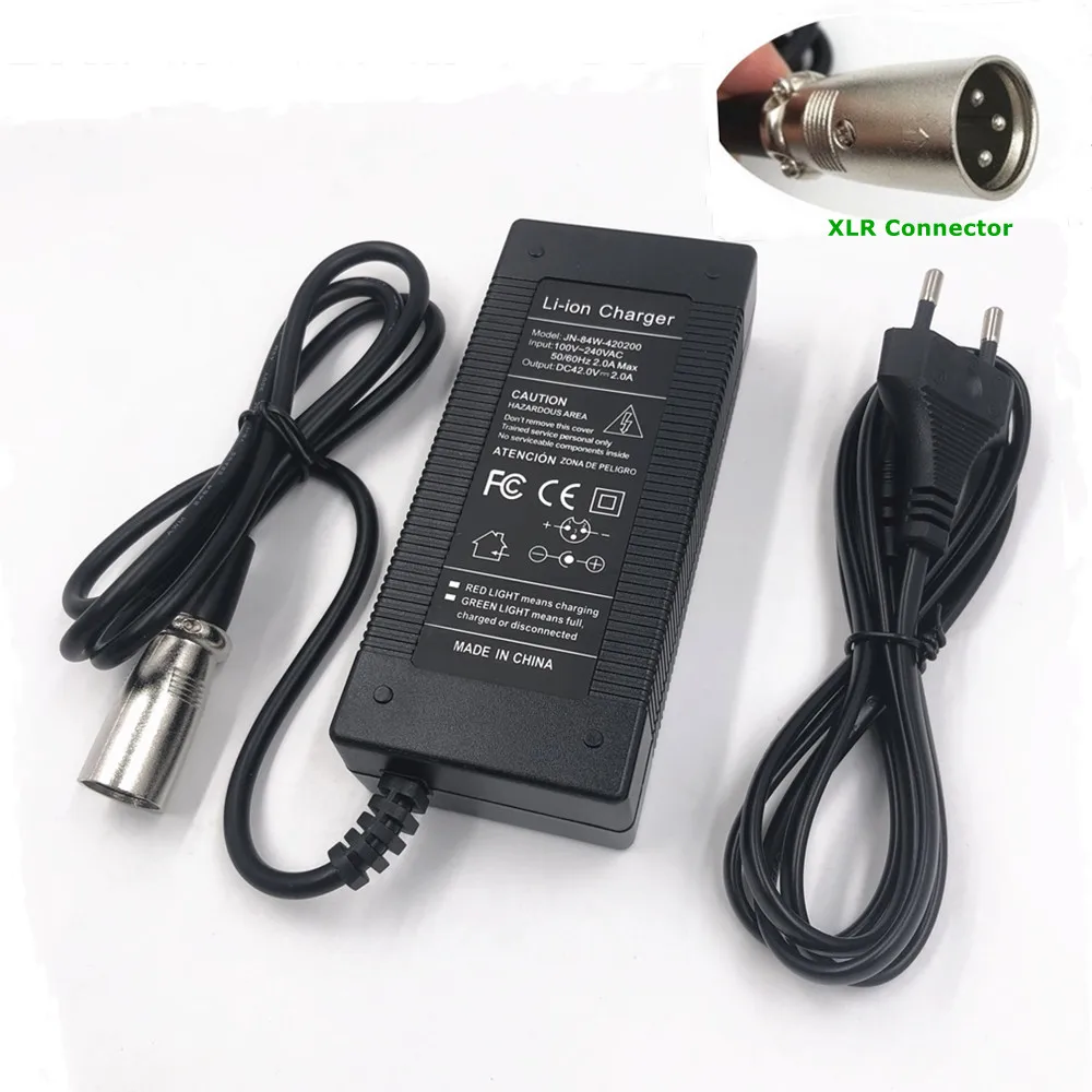 36 В литий ионное зарядное устройство 42V2A Электрический велосипед литиевая