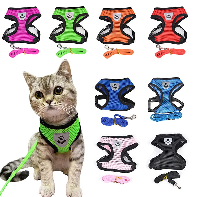 

Pets Adjustable Harness Vest Cat DogsWalking Lead Leash For Puppy Collar Polyester Mesh Harness For Small Medium Dog Cat Pet
