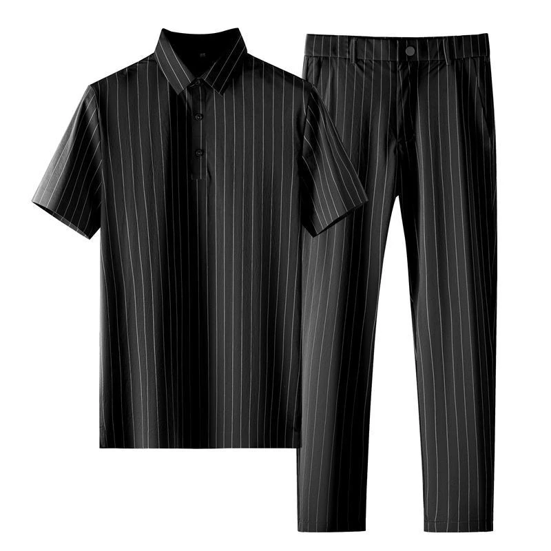 

[Shirt + Pants] 2021 Summer Men's Shirt Stripe Men's Business Casual Men's Full Size M-4XL