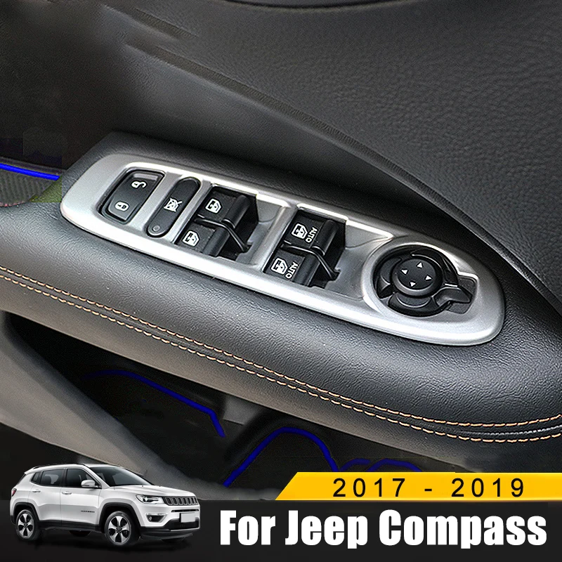 For Jeep Compass Window Lift Switch Button Cover Trims Door Armrest Panel Frame Interior Accessories