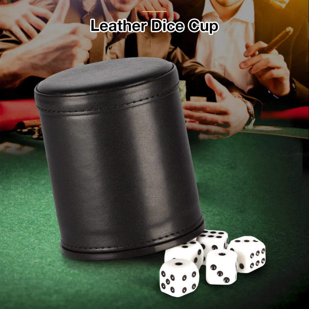 

Dice Cup Set with 5 Dices PU Leather Stable Sturdy Comfortable Hand Feeling Dice Cup Set