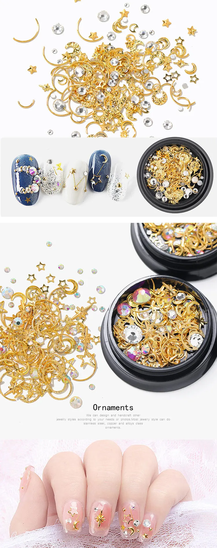 HNUIX смешанные стили Lune Star блеск для ногтей Стразы Bijoux Charmes драгоценные камни метал транш заклепки DIY 3D Dos Plat дизайн ногтей