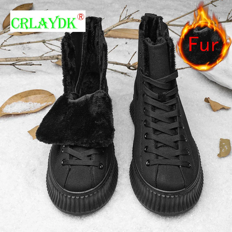 

CRLAYDK Winter Men's Snow Boots Platform Ankle Thick Sole Fur Lined Warm Insulated Shoes Casual Non Slip Lace-up Increased Botas