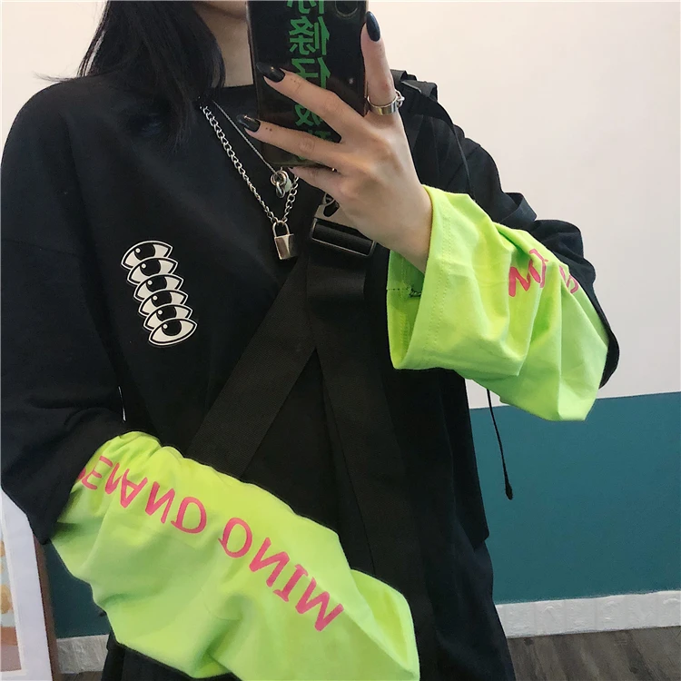 Женская футболка в Корейском стиле Ulzzang Harajuku Повседневная с длинными рукавами и