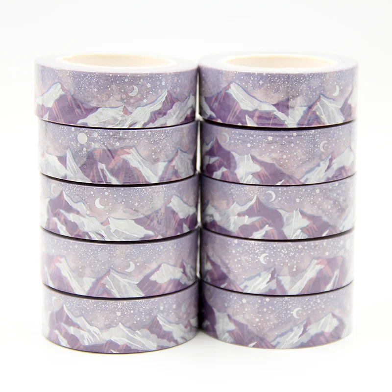 

New 10pcs/set 15MM*10M Gold Foil Moon iceberg mountain Designs Washi Tape Wide Sticky Adhesive Tape Scrapbooking Decorative Tape