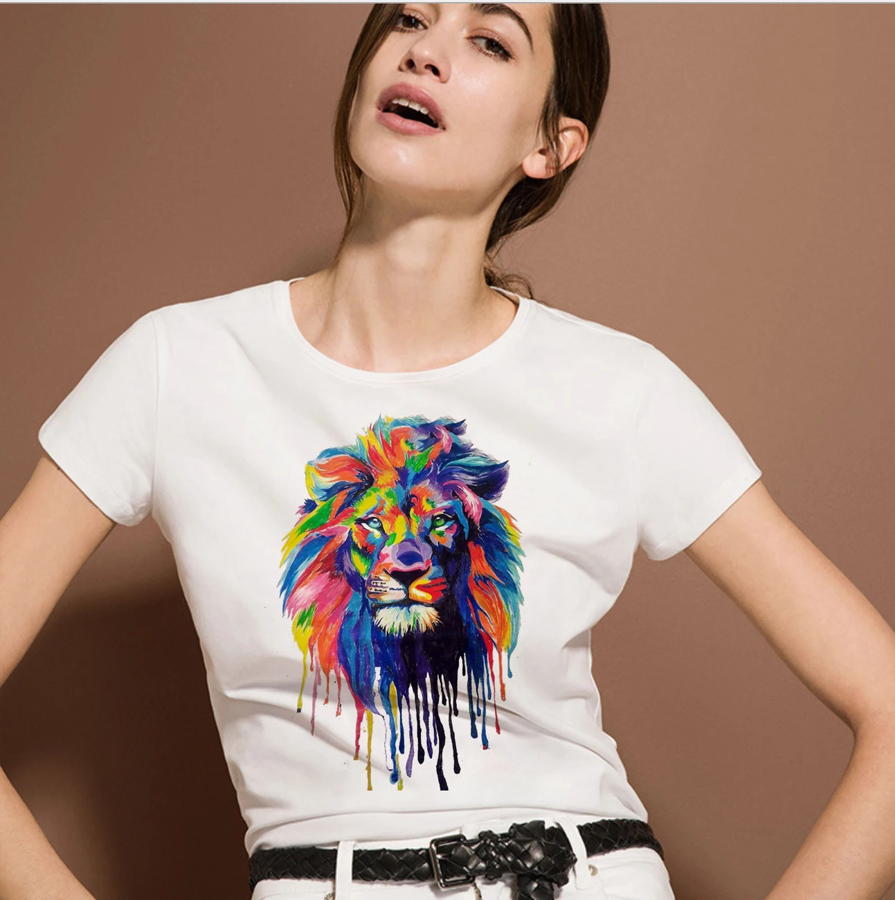 Женская футболка С Рисунком Тигра Ggraffiti Повседневная с принтом летняя короткими