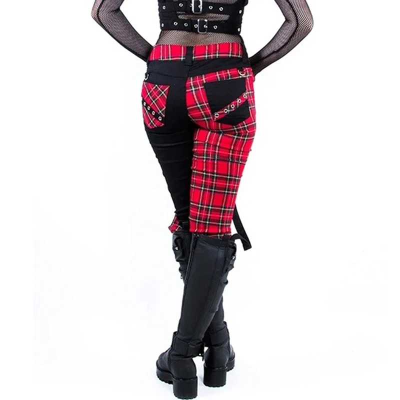 Модные женские готические брюки в стиле панк с низкой талией шотландскую клетку