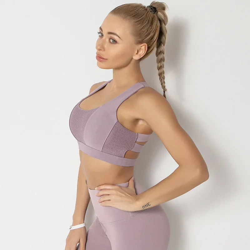 

Women's sports underwear summer sexy beauty back bras shockproof running crop top solid color yoga vest sportswear Ladies 2021