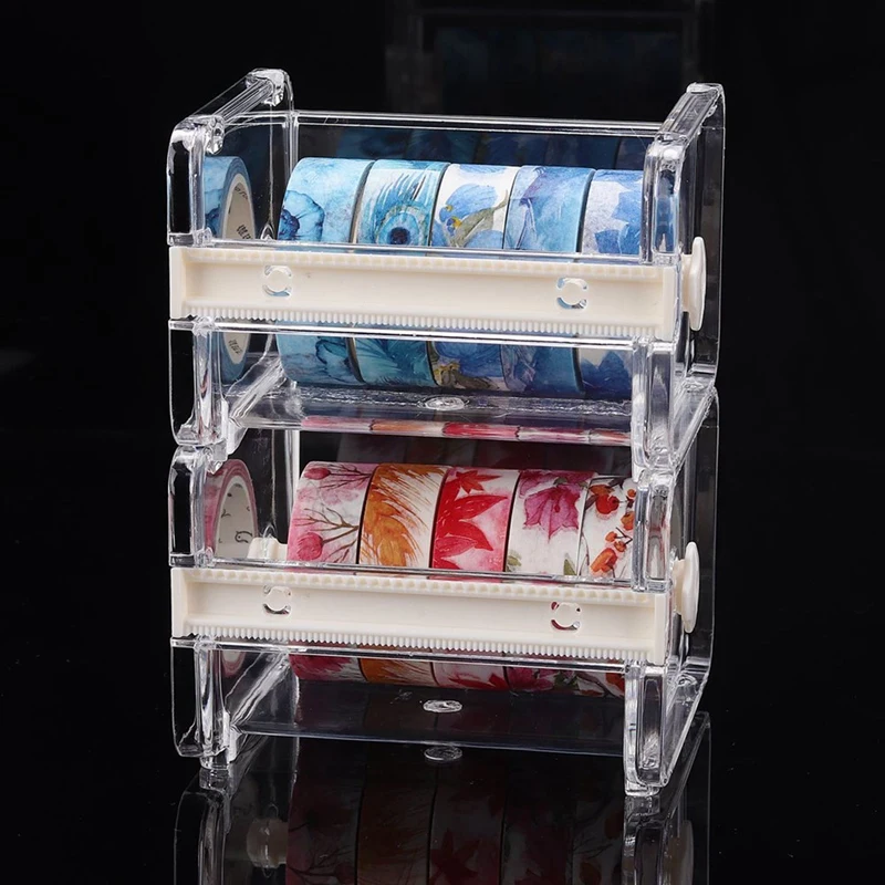 

1.5cm Wide Luxuriant Flowers Washi Tape(Cyanotic Blue)with 2 Pack Transparent Visible Desktop Tape Dispenser