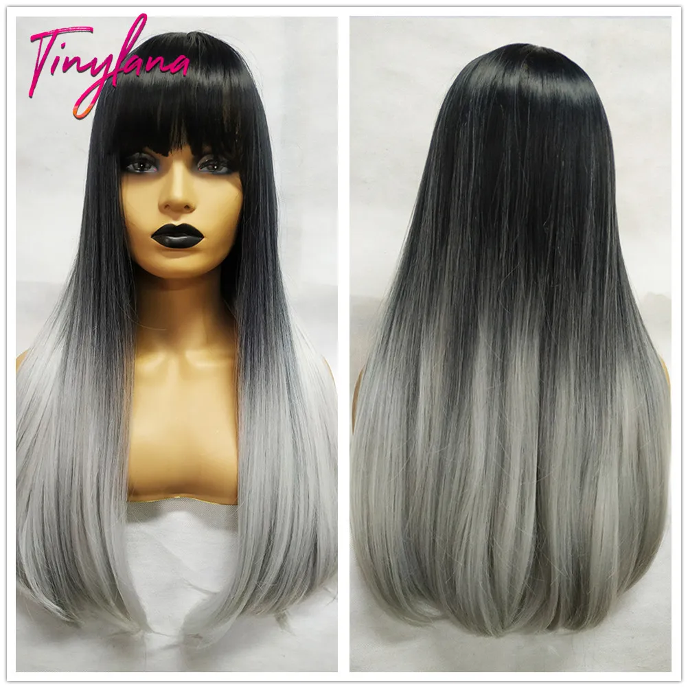 Маленькие черные/коричневые прямые синтетические парики с челкой для афро