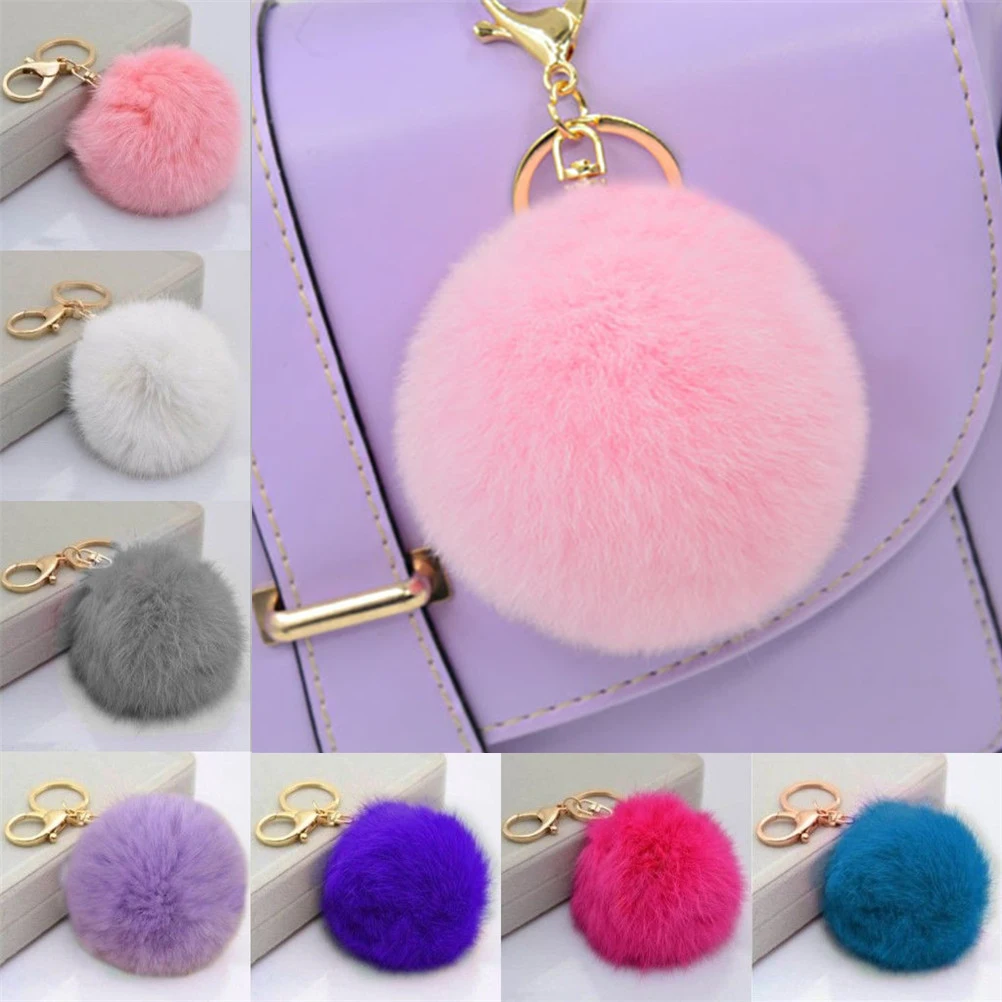 

Pompon Fluffy Porte Clef Pompom De Fourrure Women Femme Pom Pom Keychain Rabbit Ear Fur Ball Key Chain Rings Llavero Bag