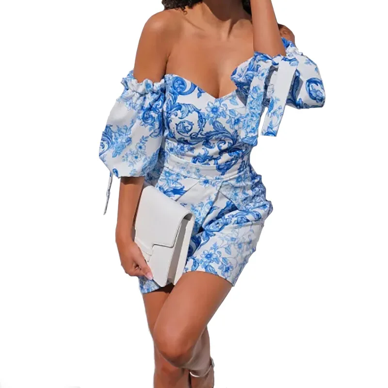 

Sexy Off Shoulfer Short Sleeve Women Print Spring Summer Night Club Party Dresses Elastic Elegant Ladies Bodycon Mini Clothes