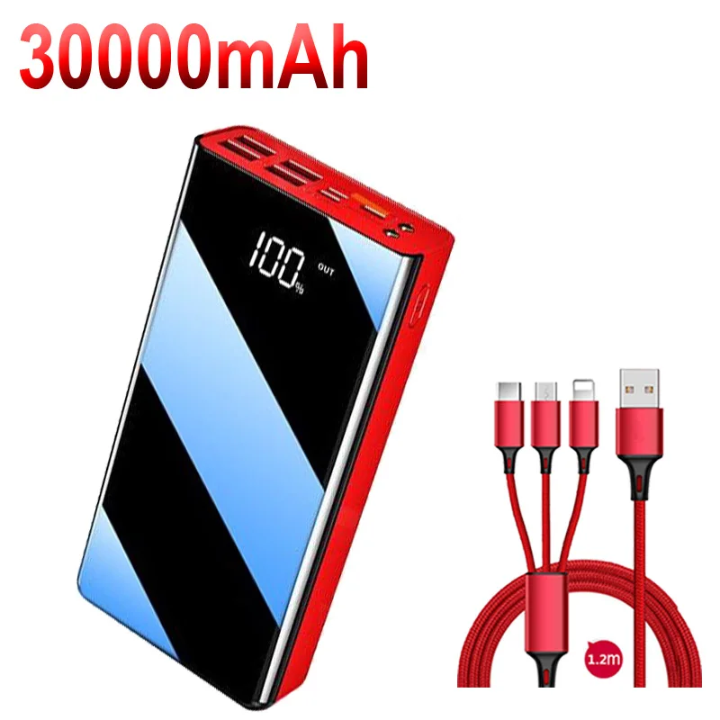 Зеркальный внешний аккумулятор 30000 мАч для iPhone Samsung Xiaomi huawei 2 USB портативный