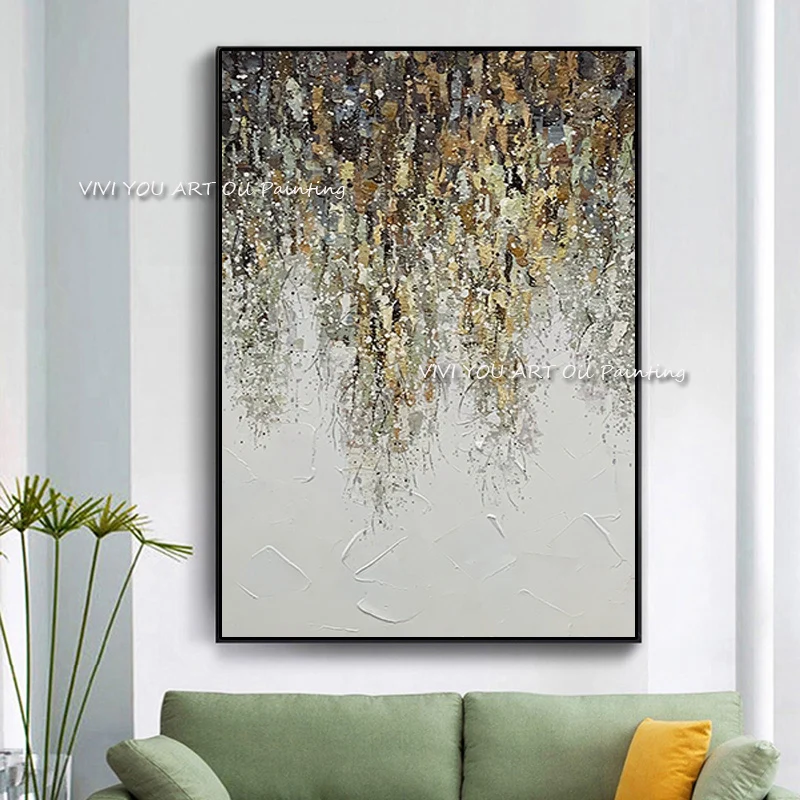 

100% Handmade New Large Original Abstract Modern Golden Firework Oil Painting On Canvas Handpainted Textured Wall Art For Office