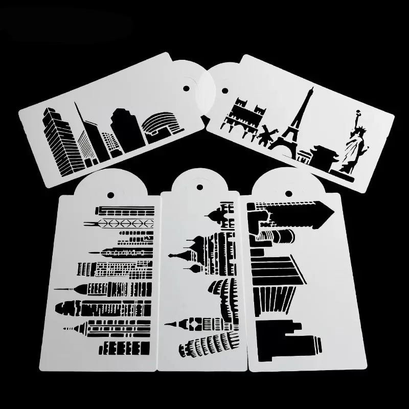 

5-Piece Building Spray Pattern Cake Spray Mold Round Fancy Fondant Cake Round Embossing Mold