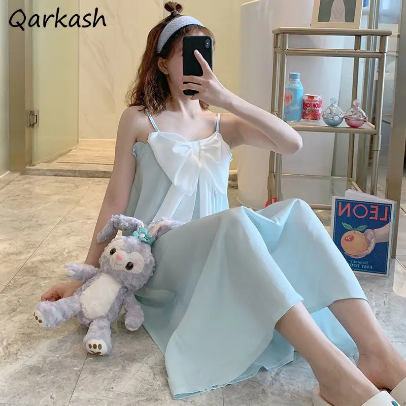 

Nightgowns Women Sleeveless Bow Girls Kawaii Summer Tender Design All-match Various Colors Stylish Home Sleepwear Soft Ulzzang