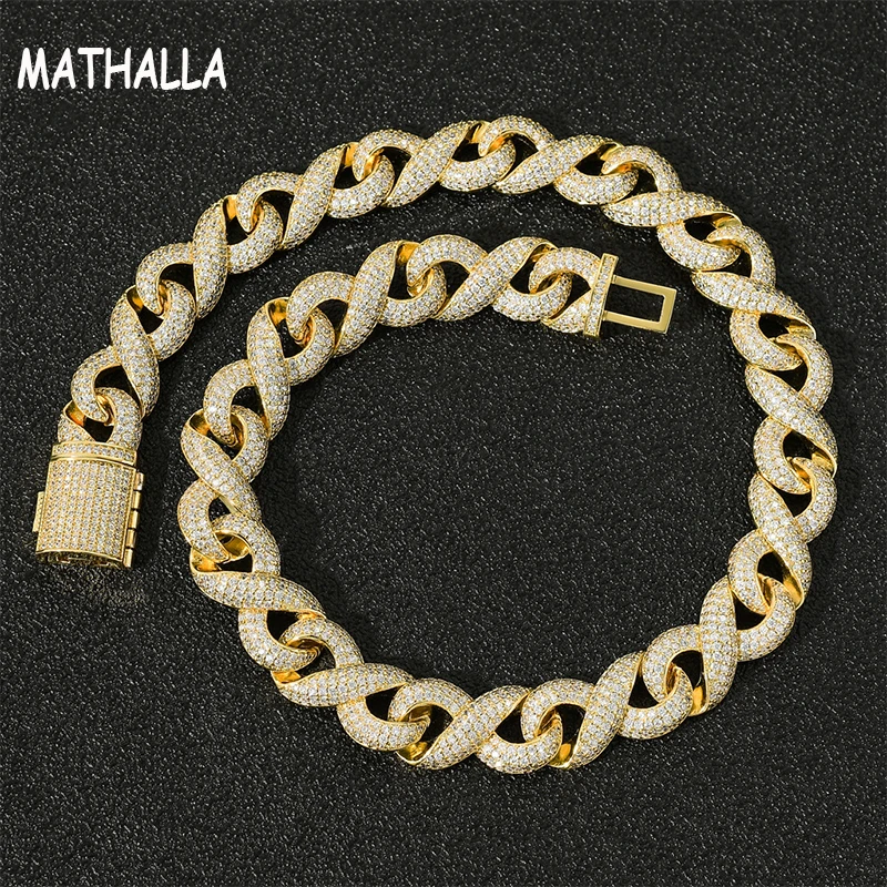 

MATHALLA Hiphop 15mm Miami Cuban Chain Necklace Ice Crystal Cubic Zircon Gold Silver Hip Hop Jewelry Men's Jewelry