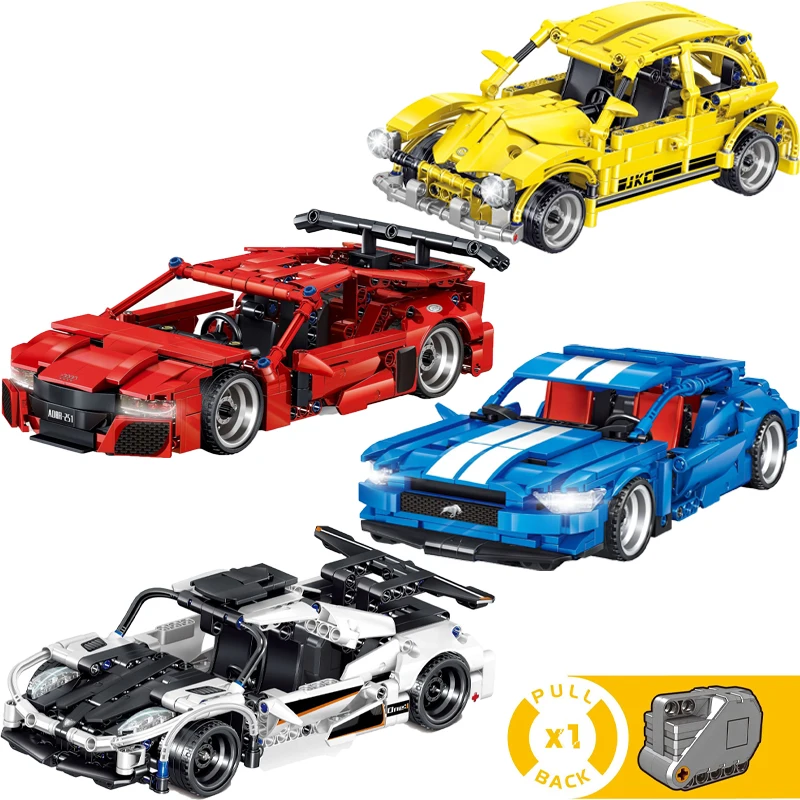 

New 401PCS+ mechanical technology strong pull back racing model DIY building blocks puzzle children's toy gift