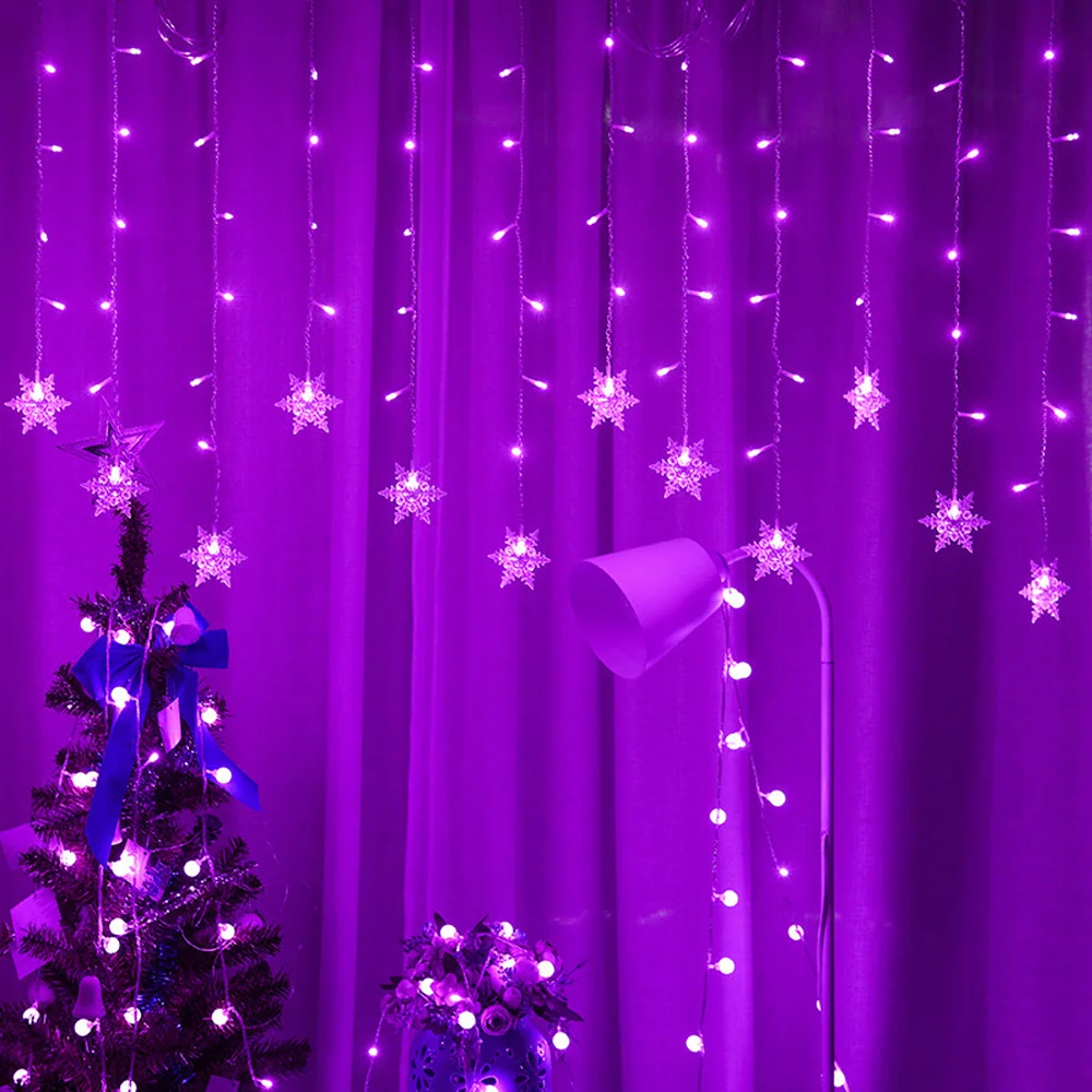 

5m 216 Led Snowflake String lights Christmas Wedding Flashing Lights Curtain Light Outdoor Waterproof Fairy Lights Ramadan decor