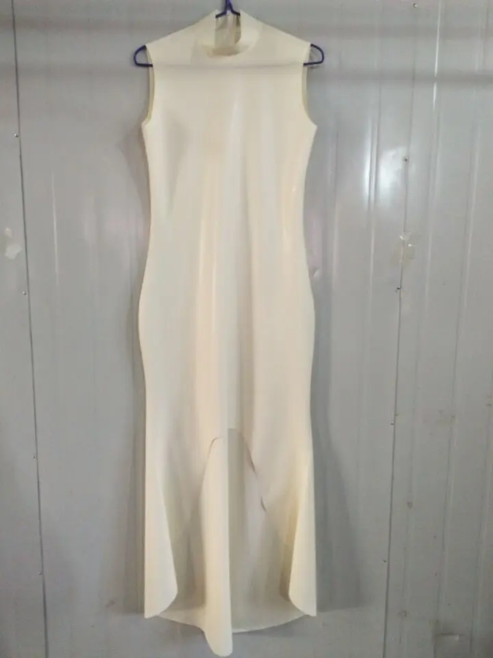 

Latex Dress Women White Sleeveless long skirt evening dress Sexy Bag Hip Size XXS-XXL