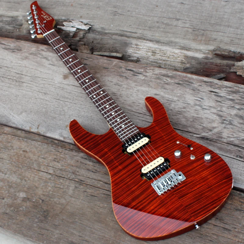 Новое поступление EART электрическая гитара красный коричневый цвет Пламя клен