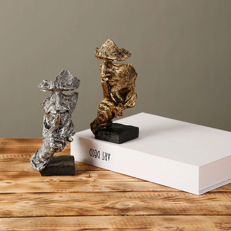 

Статуэтка из серебристой смолы тишина-Золотая маска абстрактные украшения офисное украшение для дома ретро Статуэтки Скульптура современ...