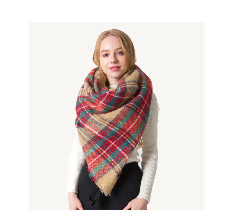 

Winter cashmere imitation enhanced double-faced seven - color plaid square scarf women's shawl
