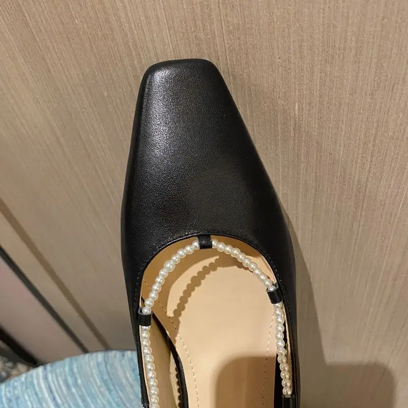 

ALLBITEFO string bead design fashion square toe real genuine leather women high heels sexy club party wedding shoes women heels