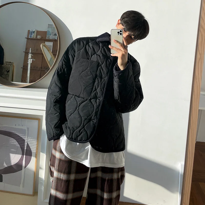 SYUHGFA Men Short Cotton Coat Korean Trend Autumn Winter Lightweight Quilted Jackets Lapel Single Breasted Padded Jacket 2021
