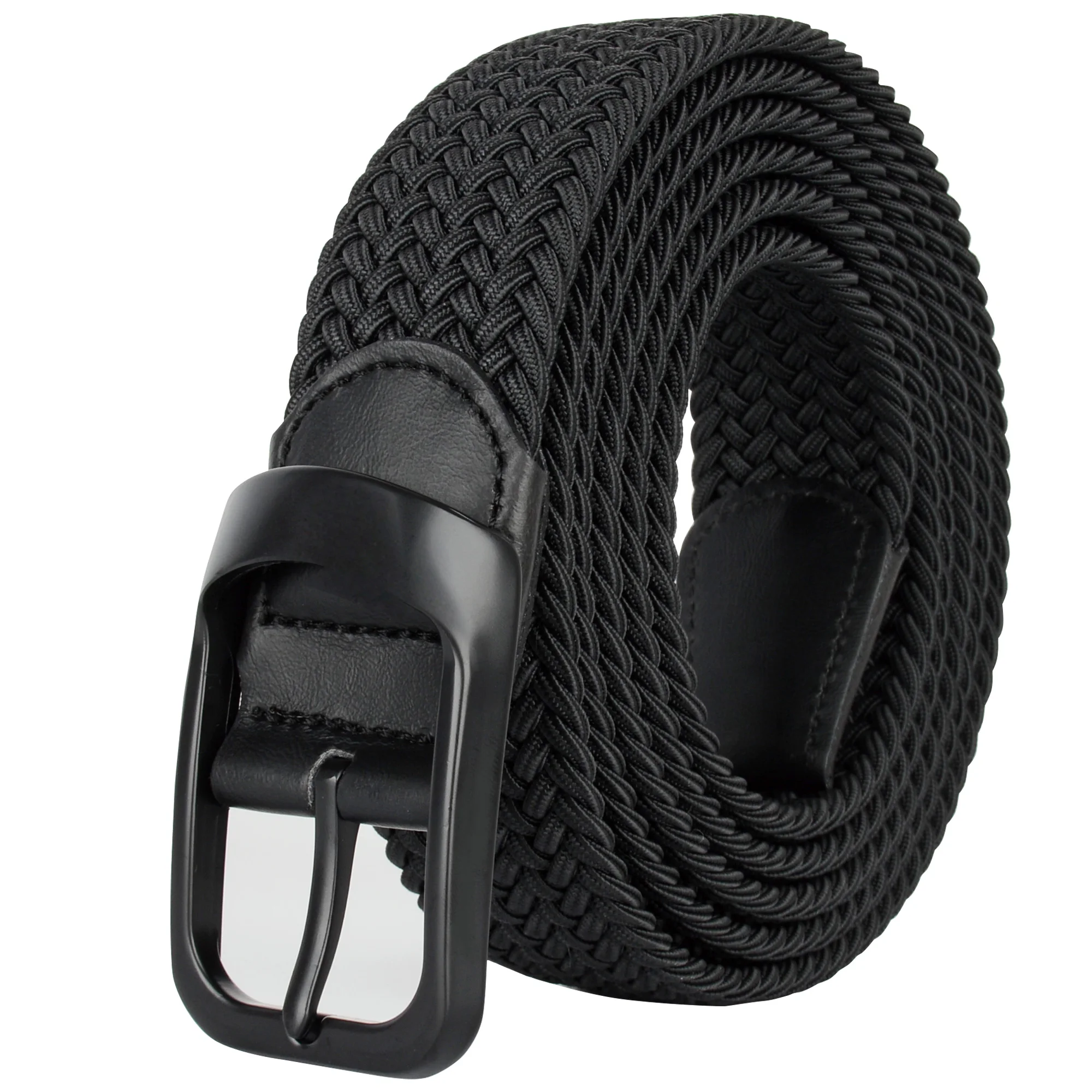 

2021 Drizzte Plus Size 100-190cm 190cm Long Black Braid Elastic Stretch Belt Mens Metal Buckle for Big and Tall Man