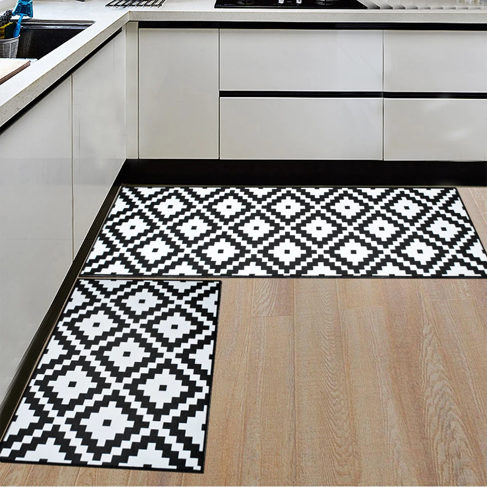 Черный белый геометрический принт ковер для кухни в скандинавском стиле