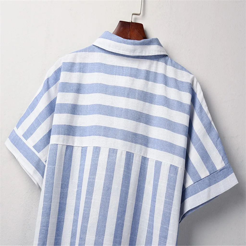 

Fashion Womens Short Sleeve Striped Button Tee Casual Popular Blouse Tops