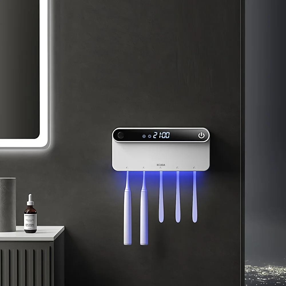 

Intelligent Toothbrush Holder Sterilizer Wall Mounted Timming UV Disinfection Toothbrush Disinfectant Holder With LED Displayed