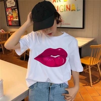summer top tee big red mouth lip kiss kiss printed lady o neck t shirt funny graphic t shirt clothing femme t shirt oversized