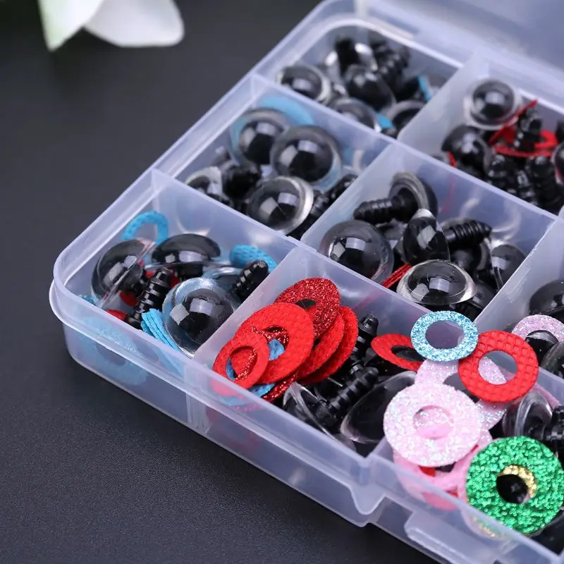

150pcs/set 14mm Tiny Round Safety Eyes Plastic Glitter Toy with Washer for Bear Doll Puppet Making DIY R7RB