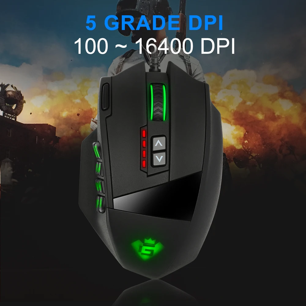 Rocketek игровой серии от 50 до 16400 Точек на дюйм Высокая точность лазерной MMO Gaming Мышь для ПК, 19 шт. Пуговицы [Совместимость с Оконные рамы 10]
