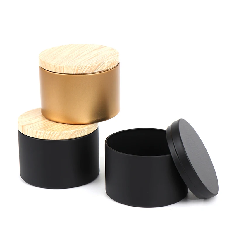 

Candle Making Tinplate Empty Storage Jars Wood Grain Lids Cosmetic Pot Tea Box
