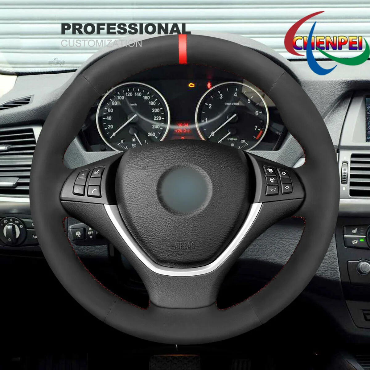 

DIY Hand-Sewn Black Suede Car Steering Wheel Cover For BMW X5 E70 2007-2012 / X6 E71 E72 car Interior Accessories