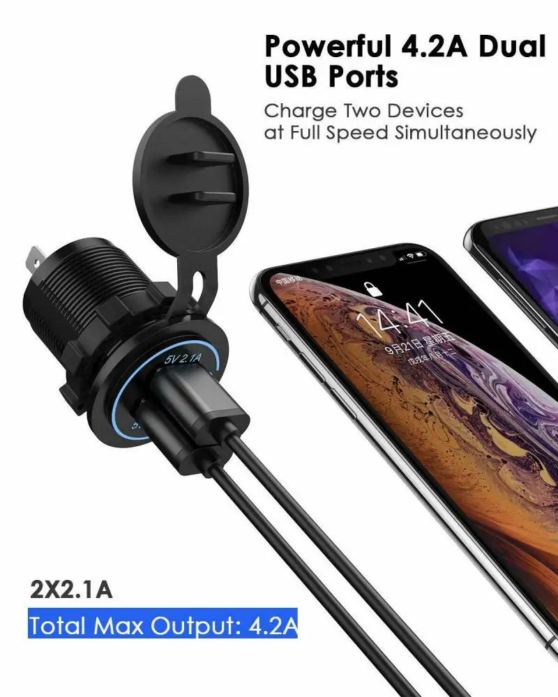 IP66 Водонепроницаемая двойная USB розетка для автомобильного прикуривателя 12 В/24 В