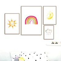 sun moon star cloud rain rainbow nordic posters and prints wall art canvas painting cartoon wall pictures for kids room decor