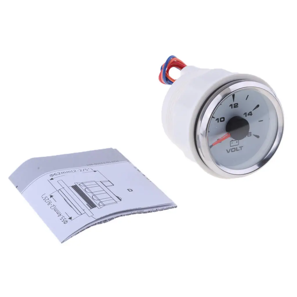 

52mm 2" Car Boat Marine Voltmeter Gauge Meter White Face & Chrome Ring