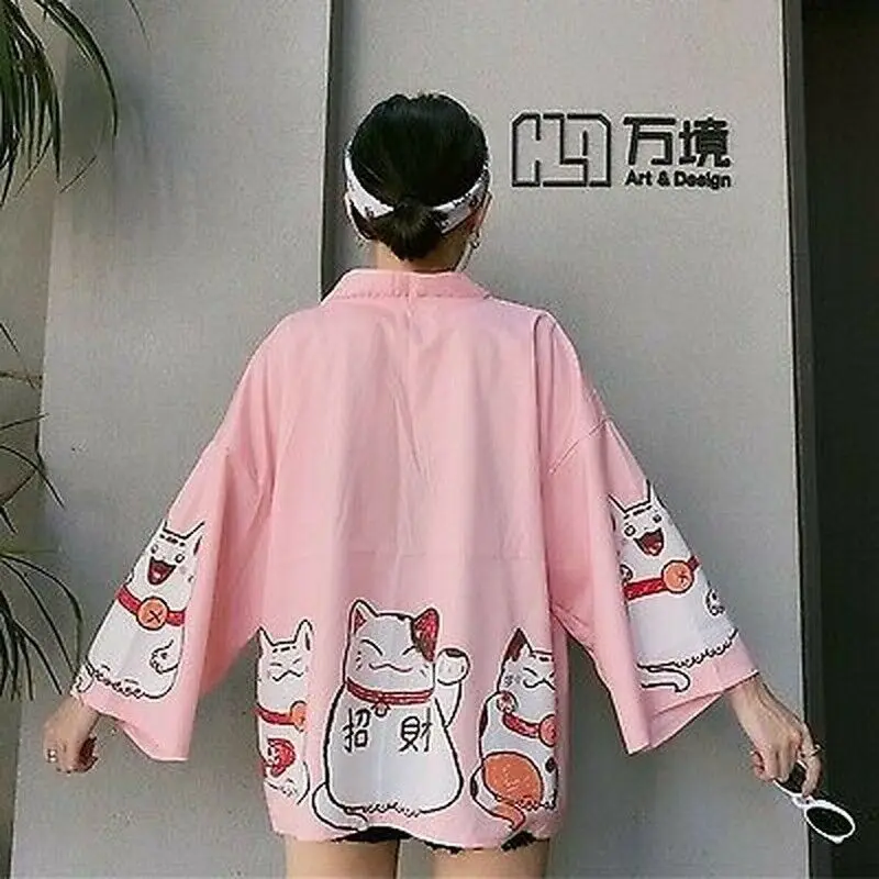 Японское кимоно для женщин кардиган в стиле Харадзюку пальто юката халат блузка