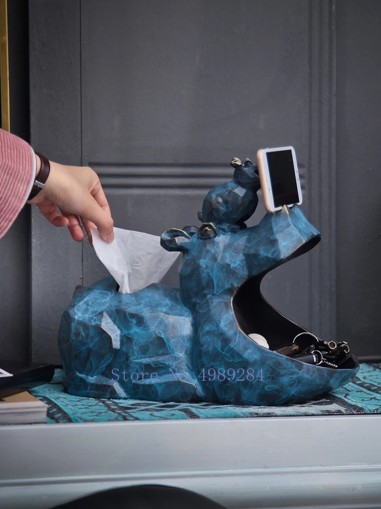 Hippopotamus ящик для хранения, украшения, Геометрическая скульптура животного, коробка для салфеток из полимера, домашний вход, журнальный столик, украшения R2464