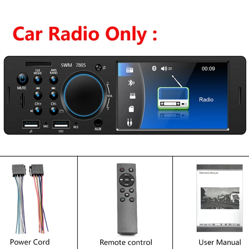 AMPrime 1 Din автомагнитола 4," Автомобильный мультимедийный Bluetooth аудио стерео SD/USB/AUX/FM MP5 плеер с камерой заднего вида пульт дистанционного управления - Цвет: Radio Only